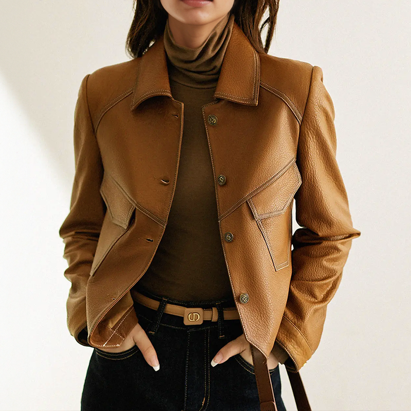 Cleo | Cropped Faux Leather Shirt Jacket