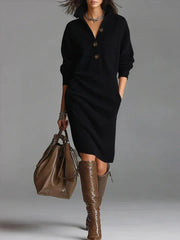 Celine | Women's Collared Button Neck Knit Jumper Dress