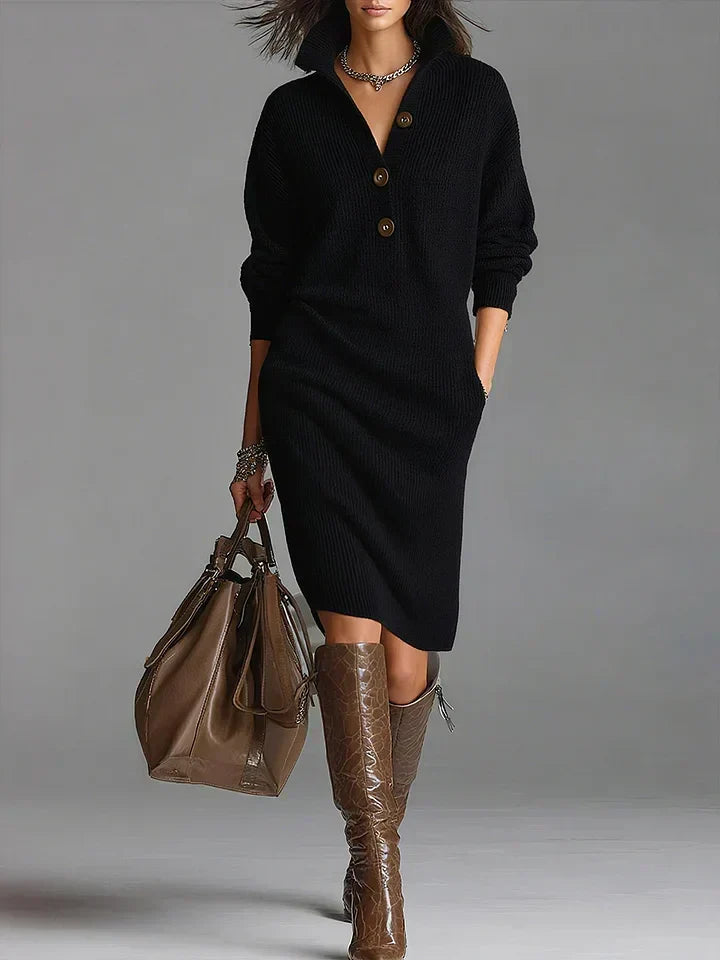 Celine | Women's Collared Button Neck Knit Jumper Dress