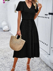 Pauline | Women's Smocked Tiered V Neck Midi Dress