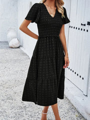 Pauline | Women's Smocked Tiered V Neck Midi Dress