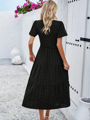 Pauline | Women's Smocked Tiered V Neck Midi Dress