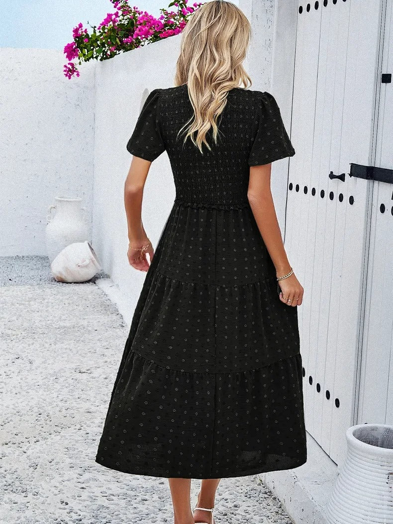 Pauline | Women's Smocked Tiered V Neck Midi Dress