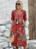 Robe d'été midi bohème à col V pour femme