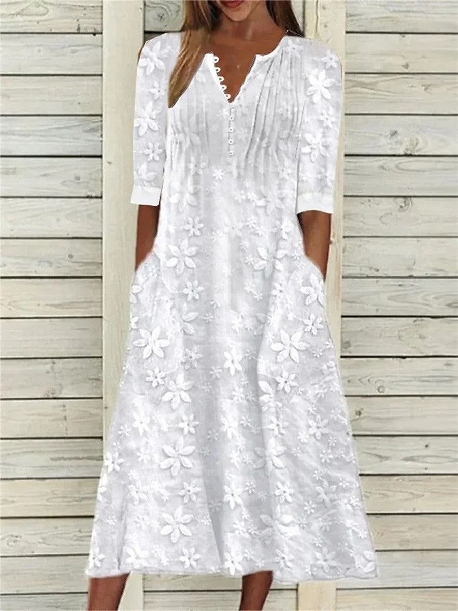 Celeste | Floral Texture V-Neck Midi Dress