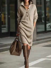 Celine | Women's Collared Button Neck Knit Jumper Dress