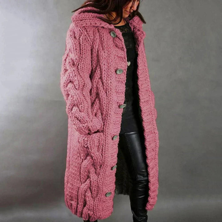 Willa | Hooded Cable-Knit Toggle-Button Longline Cardigan Coat