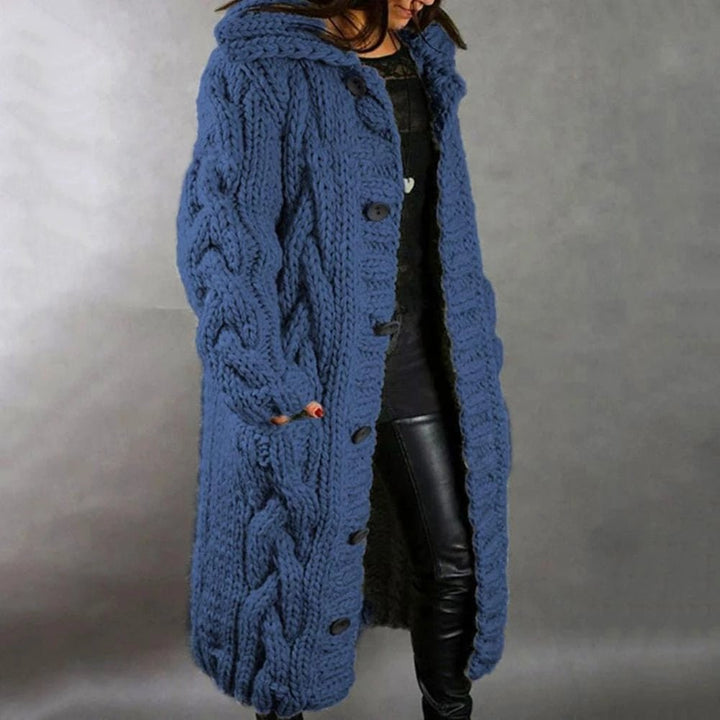 Willa | Hooded Cable-Knit Toggle-Button Longline Cardigan Coat