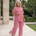 Ensemble pour femme avec haut asymétrique superposé et pantalon à jambes larges