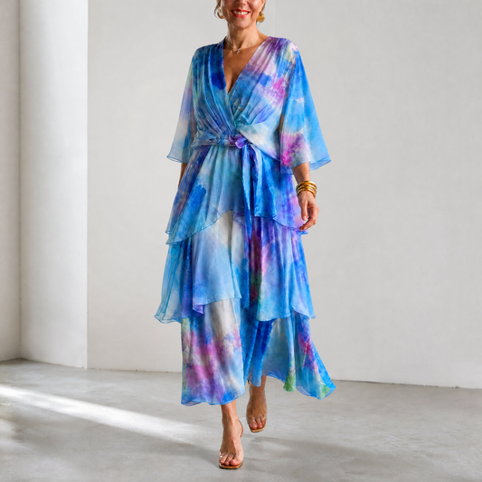 Women's Watercolour Tiered Maxi Wedding Guest Dress