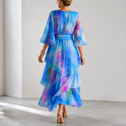 Women's Watercolour Tiered Maxi Wedding Guest Dress