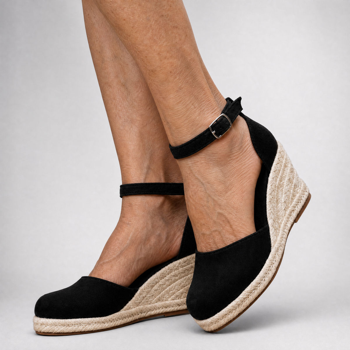 Women's Closed-Toe Ankle-Strap Suede-Look Espadrille Wedges