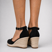 Women's Closed-Toe Ankle-Strap Suede-Look Espadrille Wedges