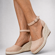 Women's Closed-Toe Ankle-Strap Suede-Look Espadrille Wedges