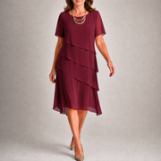 Women's Tiered Short Sleeve Wedding Guest Midi Dress