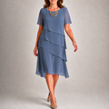 Women's Tiered Short Sleeve Wedding Guest Midi Dress