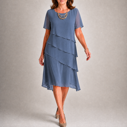 Women's Tiered Short Sleeve Wedding Guest Midi Dress
