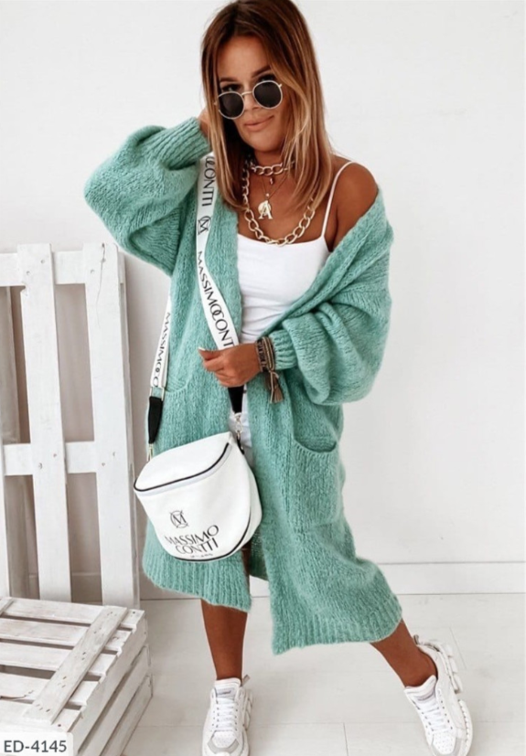 Faye | Oversized Open-Front Fluffy Knit Longline Cardigan
