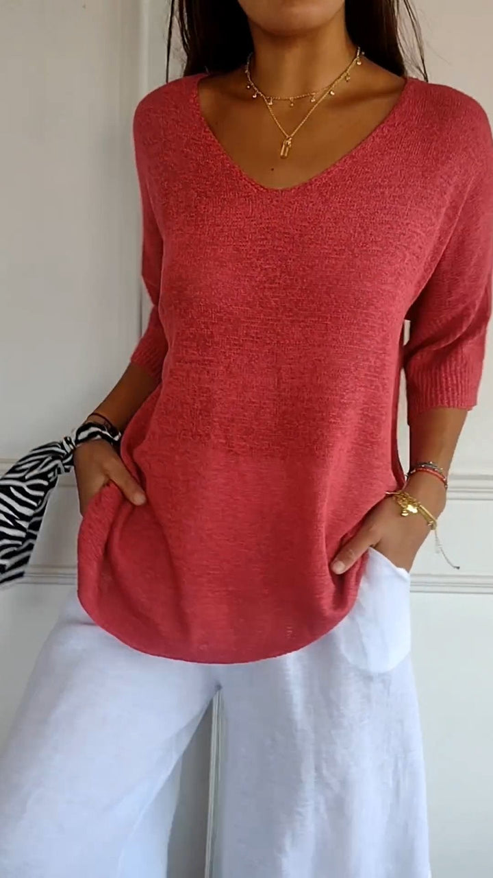 Lena | Oversized V-Neck Half-Sleeve Relaxed Sweatshirt