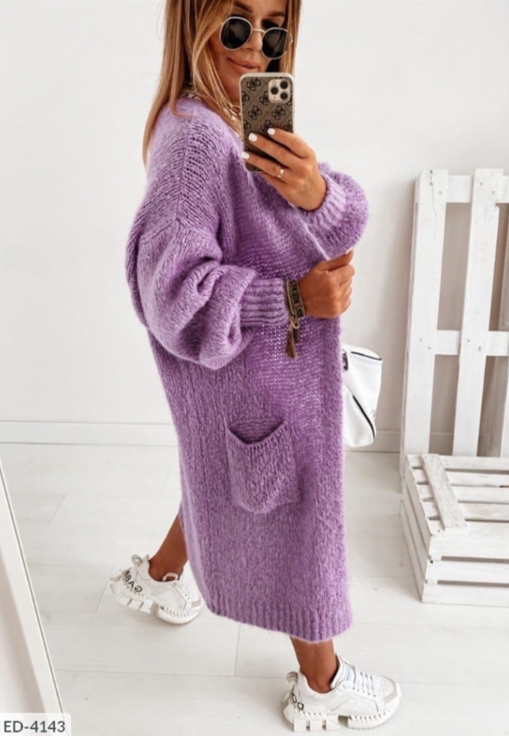 Faye | Oversized Open-Front Fluffy Knit Longline Cardigan