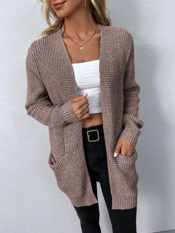 Nadia | Oversized Open-Front Waffle-Knit Longline Cardigan