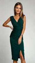 Marguerite | Women's Pleated V-Neck Cocktail Midi Dress