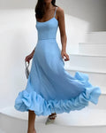 Josephine | Women's Square Neck Ruffle-Hem Cocktail Midi Dress