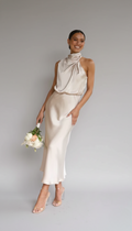 Genevieve | Women's Cowl Halter Neck Cocktail Midi Dress