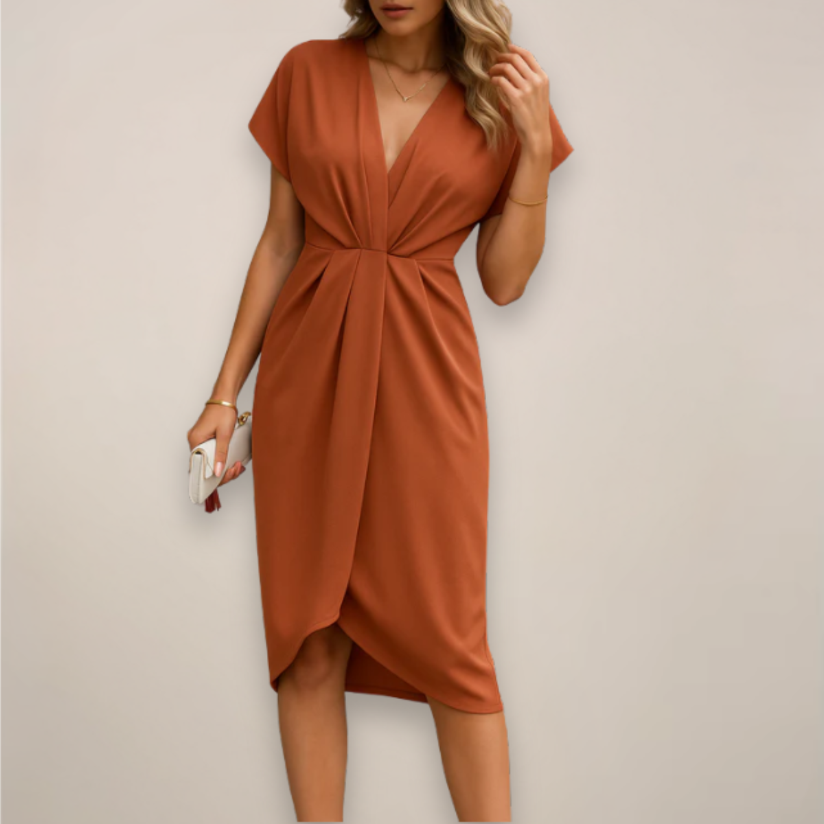 Delphine | Women's V-Neck Wrap Formal Midi Dress