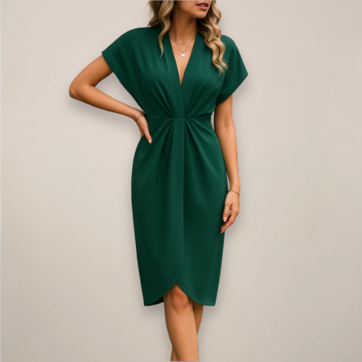 Delphine | Women's V-Neck Wrap Formal Midi Dress