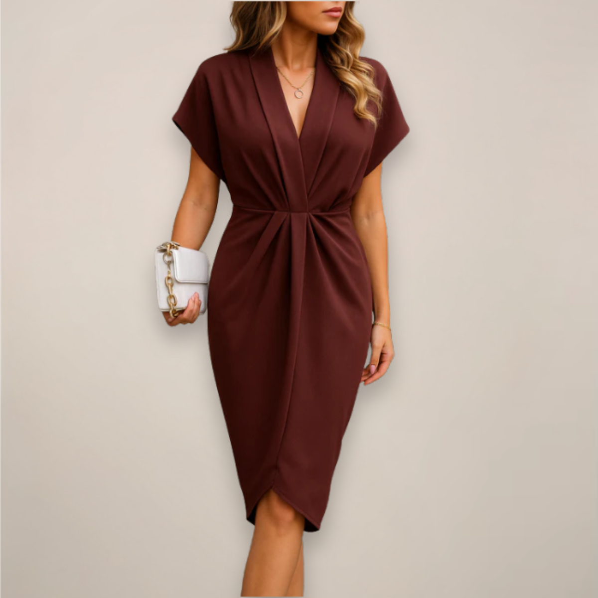 Delphine | Women's V-Neck Wrap Formal Midi Dress