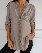 Isolde | Women's Sequin Trim Oversized Shirt