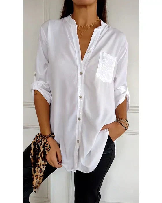 Isolde | Women's Sequin Trim Oversized Shirt