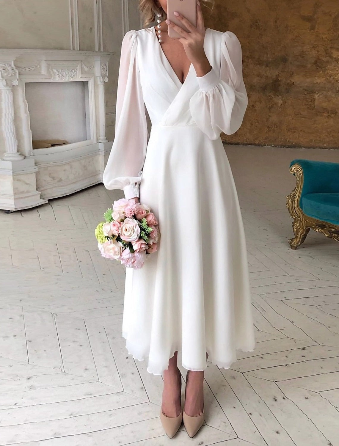 Lara | Women's Puff Sleeve Wrap Midi Dress