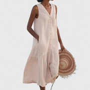 Juliette | Women's Linen Button-Front Summer Midi Dress
