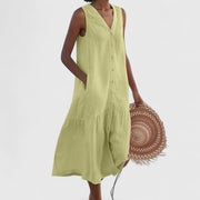 Juliette | Women's Linen Button-Front Summer Midi Dress