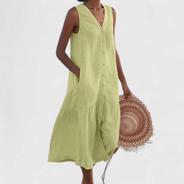 Juliette | Women's Linen Button-Front Summer Midi Dress