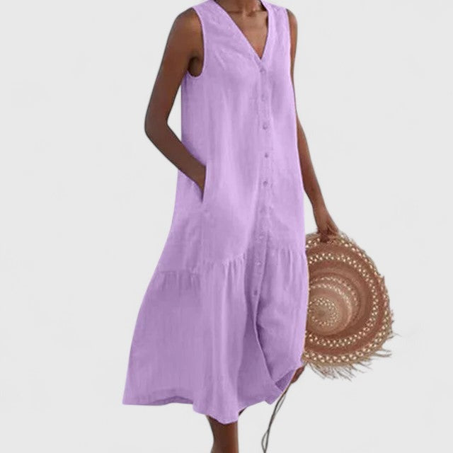 Juliette | Women's Linen Button-Front Summer Midi Dress