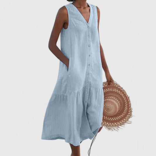 Juliette | Women's Linen Button-Front Summer Midi Dress
