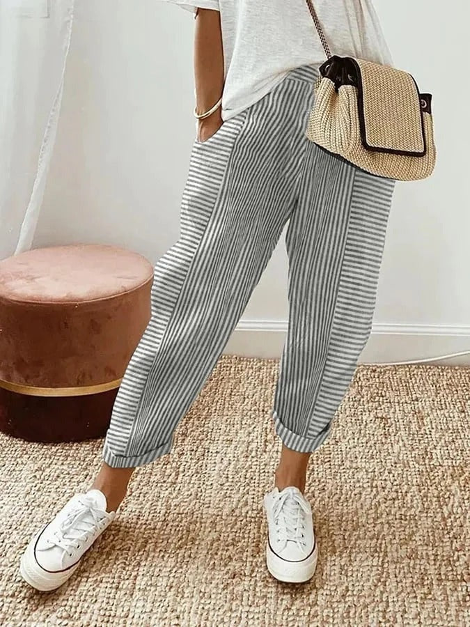 Adele | Women's Striped Linen Pants