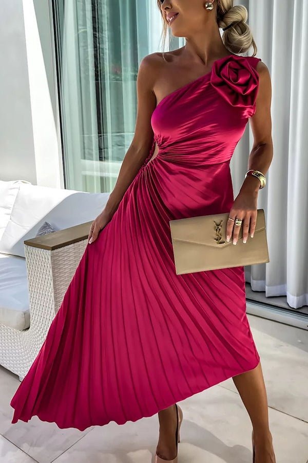 Serena | Women's One Shoulder Rosette Cocktail Maxi Dress