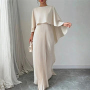 Denisa | Women's Cape Overlay Pleated Maxi Dress