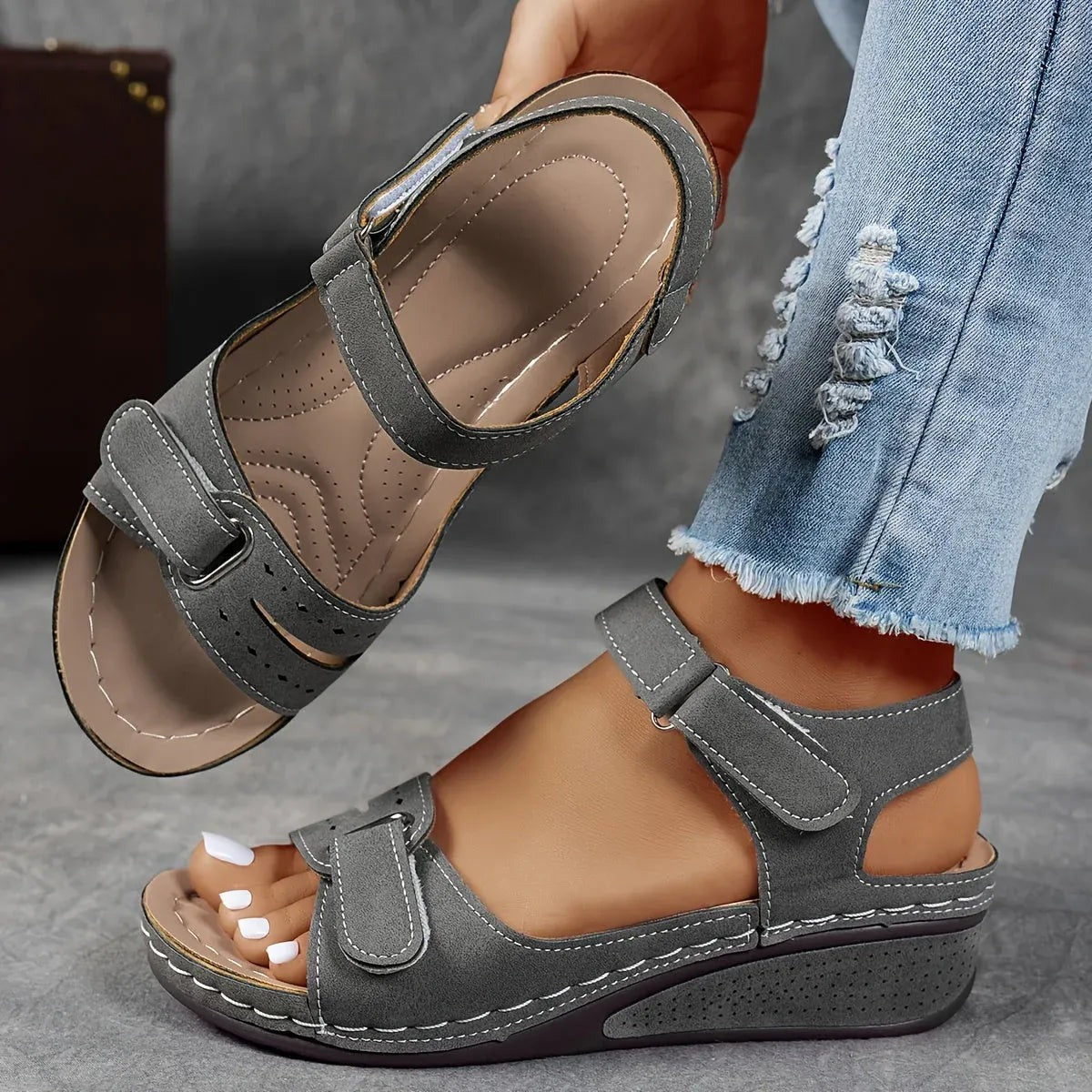 Adriana | Women's Velcro Strap Wedge Sandals