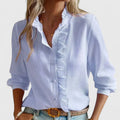 Women's Textured Ruffle Trim Button-Down Blouse