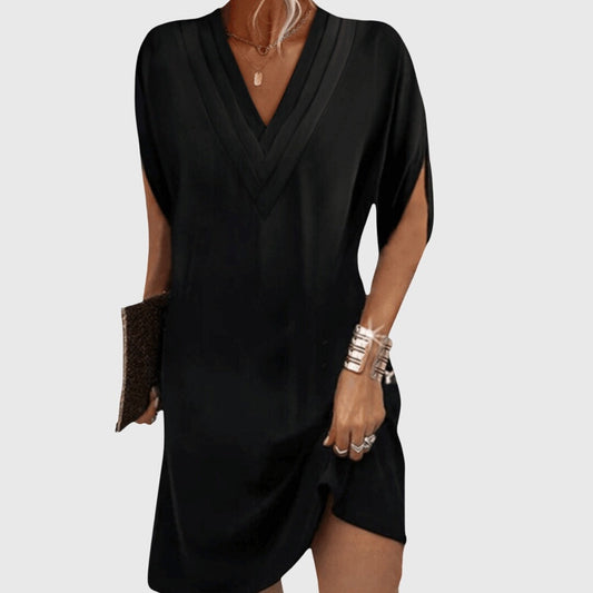 Cora | Women's Pleated V-Neck Summer Shift Mini Dress