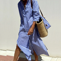 Lela | Robe d'été longue à rayures et boutonnage pour femme