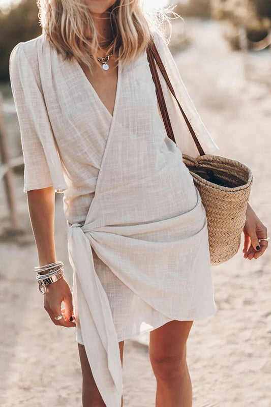 Tanja | Women's Wrap Summer Linen Mini Dress