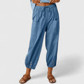 Pantalon corsaire sarouel pour femme avec ourlet boutonné et taille à cordon de serrage