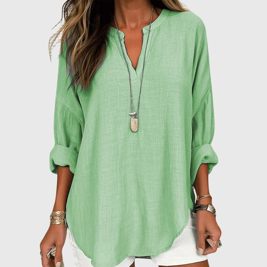 Yvonne | Women's Linen V-Neck Blouse