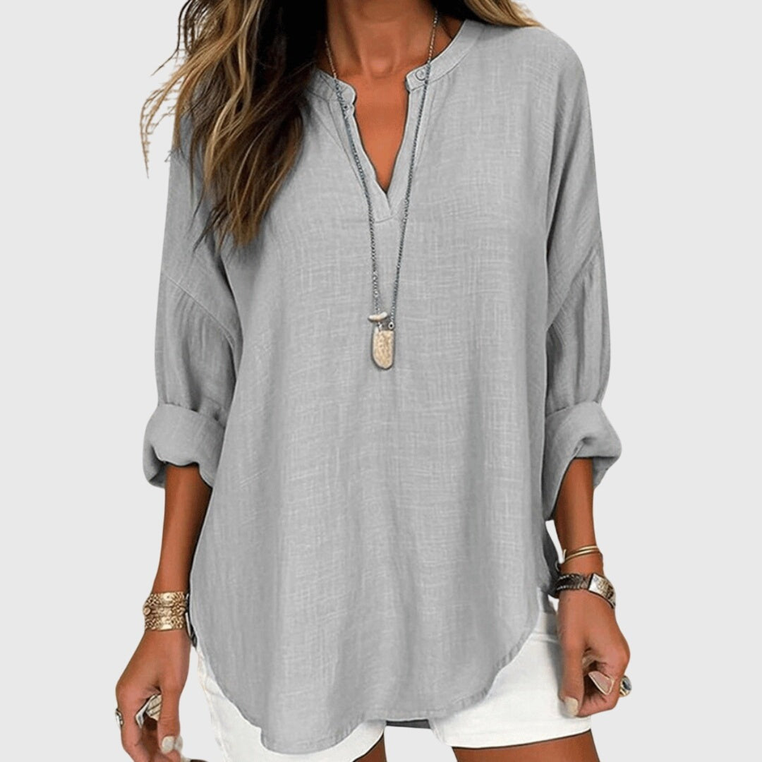 Yvonne | Women's Linen V-Neck Blouse